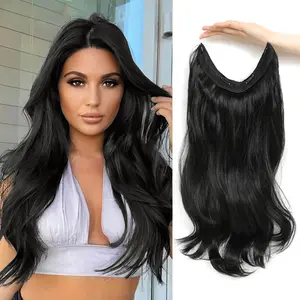 Paneway Hair Extensions, 18 Inch Body Wavy Halos Hair Extension, Synthetic Fiber Halos Extensions Hair Extensions Clip In Hairpiece with Transparent Wire Adjustable Size 2 Secure Clips