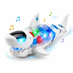 Moving Shark Toy for Kids, Light Up Shark Animal Toy with Music, Walking Shark Toy with Transparent Shell, Bump and Go Ocean Animal Toy for Boys Girls