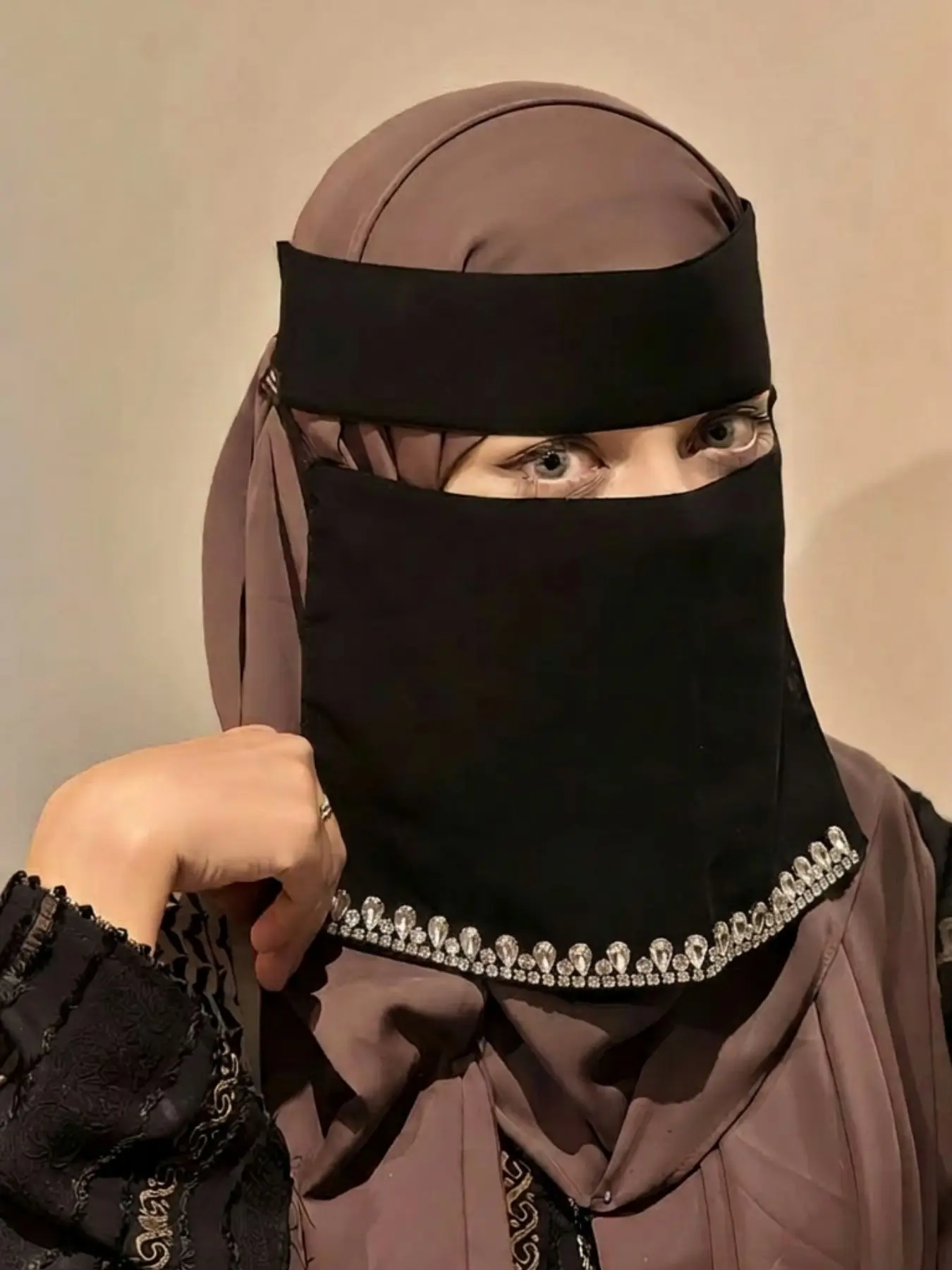 Women's Chiffon Rhinestone Veil Hijabs, Soft Breathable Single Layer Niqab, Islamic Khimar, Middle Eastern Prayer Veil, Suitable for Abaya, All Seasons, for muslim