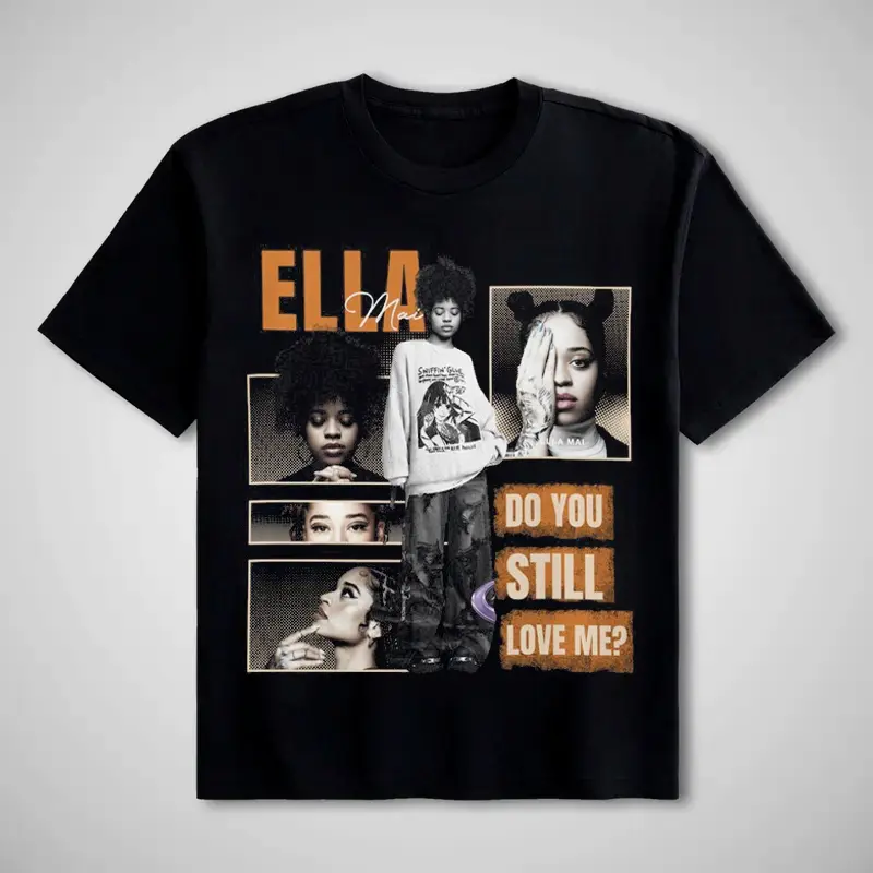 Women's Vintage Graphic T-Shirt, Casual Short Sleeve Cotton Top with Ella Mai "Do You Still Love Me" Music Print, Shortsleeve, Tshirt, Fitted, Round Neck, Digital Print, Graphic Print