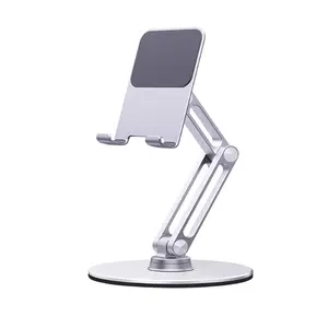 Adjustable 360° Swivel Aluminum Alloy Desktop Phone Holder for 4"-13" Phones & Tablets with Dual Axis Rotation and Desk Stand