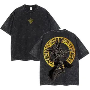 【FathersDayGift】Retro Heavy Limited Monster Card "Dark Magician" Yu-Gi-Oh! Anime Double Printed Vintage Oversized Washed Tee Unisex Oversize Anime Manga Washed Heavyweight Cotton T-shirt, Gift For Anime Fan, Anime Lover