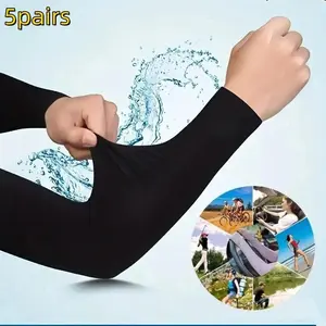 Cooling Arm Sleeves, 5 Pairs Breathable Stretch Fabric for Sports & Daily Use, Unisex Quick Dry Ice Material for Summer Activities, Cooling Arm Covers