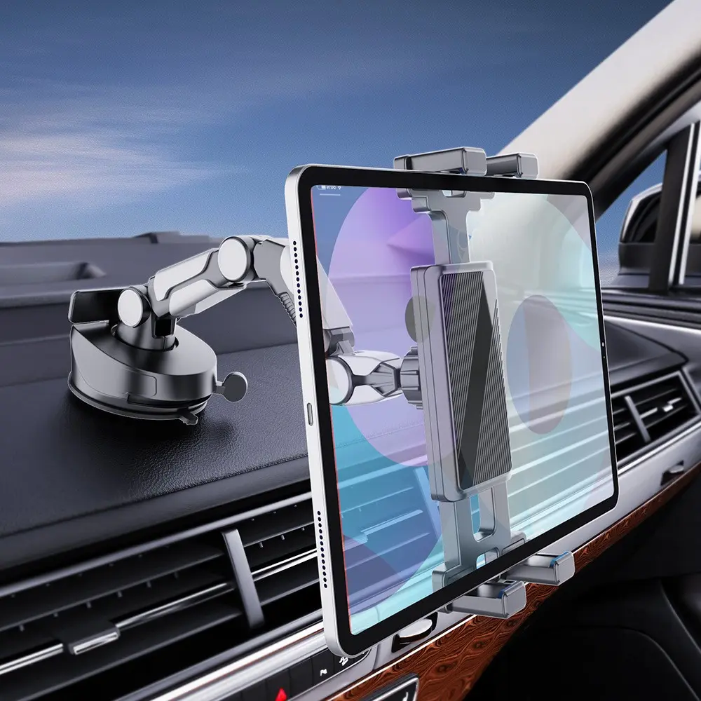Car Dashboard Tablet Stand, Suction Cup Tablet Holder, Adjustable Long Arm Phone Mount, 360 Degree Rotating Stand, Multifunctional Car Accessories, for Tablets and Smartphones