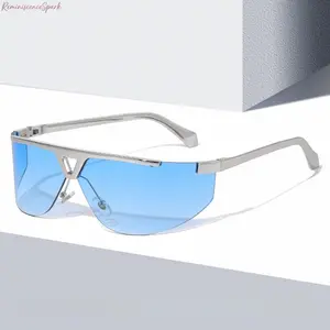 Unisex Y2K Shield Sunglasses, Rimless One-Piece Curved Frame with UV400 Lenses, Modern Fashion Statement Shades Ideal for Streetwear, Photo Shoots, Casual Styling and All-Season Use