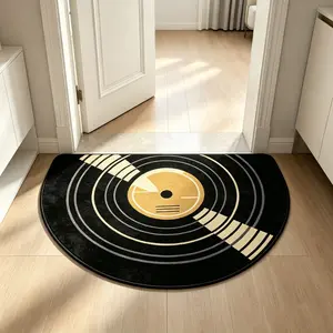 Vintage Vinyl Record Half Circle Rug, Decorative Area Rug, Entryway Door Mat, Bedroom Living Room Carpet, Music Lover Decor, Durable Easy-To-Clean Foot Pad