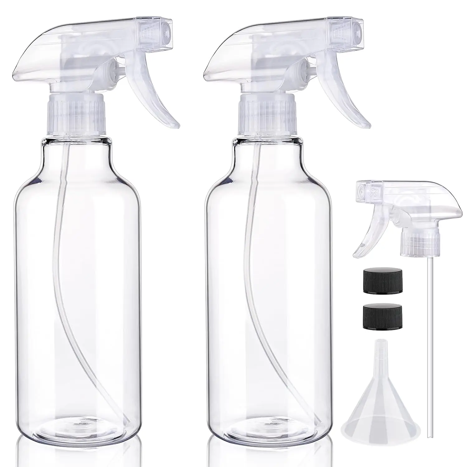 Heavy Duty Plastic Spray Bottles 16.9oz/500ml 2 Pack-Clear Mist/Stream Water Bottles for Cleaning Solutions, Essential Oils, Hair & Cooking-Canister Tin Organiser
