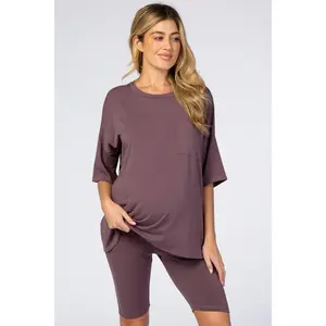 Purple Biker Short Maternity Sleep Set