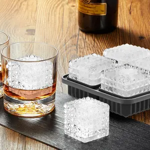 3D Square Ice Cube Tray, Large Ice Cube Tray, Silicone Whiskey Ice Cube Mold, Funnel Design, Easy Release, Reusable Ice Ball Machine, Suitable for Cocktails, Bourbon, Brandy, Men's Whiskey Gifts, Ice Cube Molds For Drinks