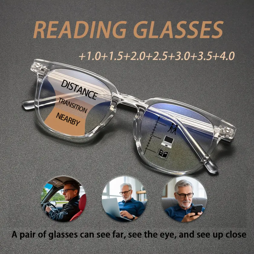 FYTOO Unisex Rectangle Reading Eyeglasses, Transparent Acetate Full Rim Frame, Ultra-Thin & Feather-Light for All-Day Office Use - Model 5312TM, Book Lovers, Essential For Book Lovers, Pc