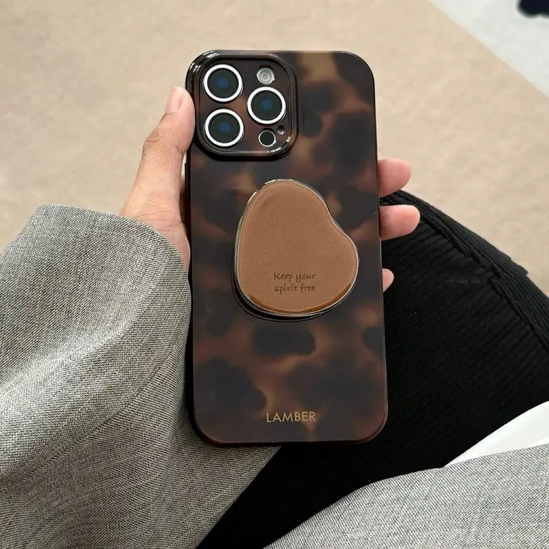 Vintage Copper Patina Amber Protective Phone Case with Stand, Compatible with Apple iPhone 18 Pro Max, Simple French Style, Multiple Models Supported