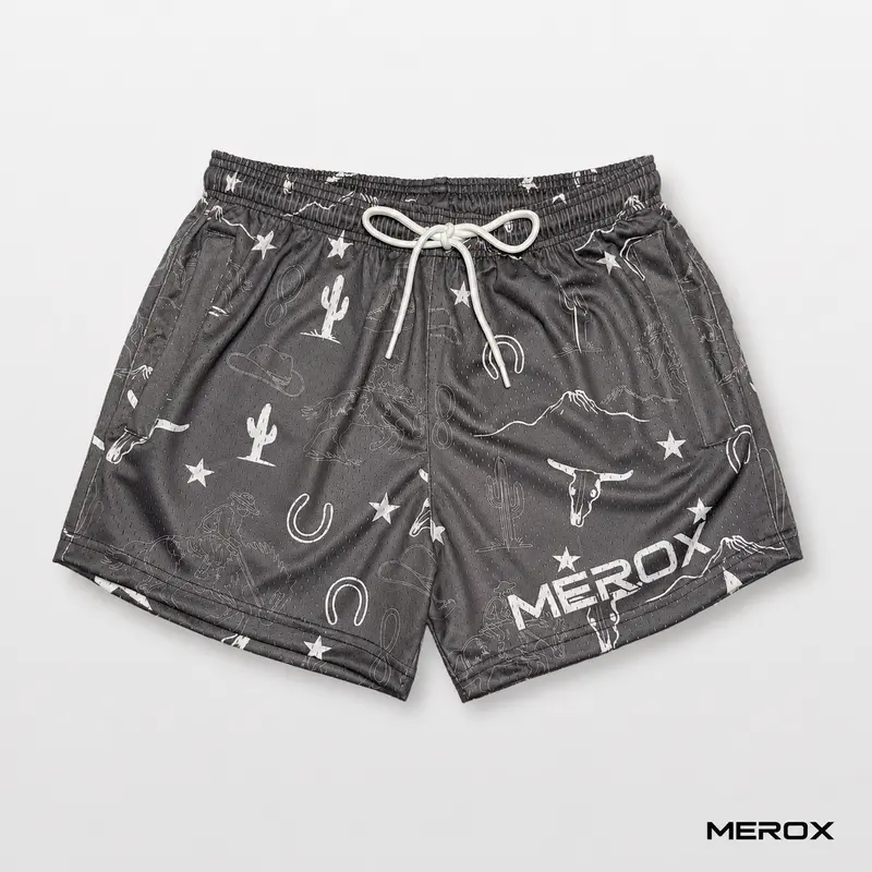 MEROX Unisex Western 5-Inch Mesh Shorts for Men – Breathable Cowboy Gym, Running, Pickleball, Training, Workout & Streetwear Athletic Shorts with Zipper Pockets Athletic Shorts Casual Athleisure Street Shorts Active Athletic Bottoms Activewear Shorts