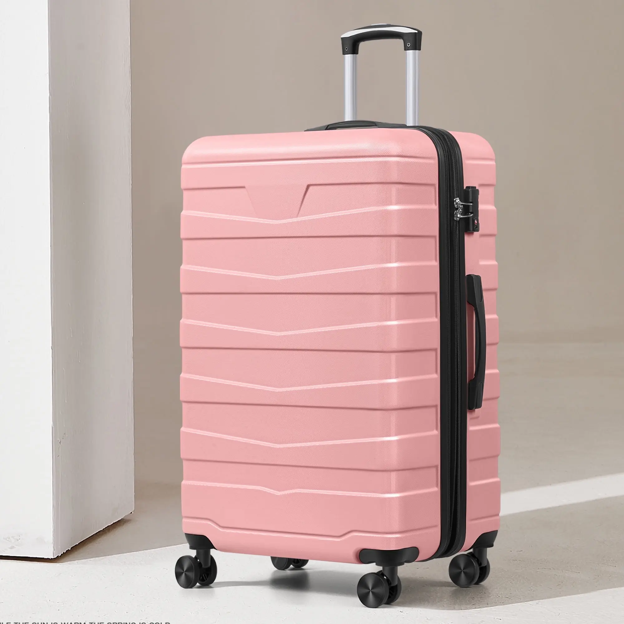 AMZFUN 28 Inches Carry On Luggage, Lightweight ABS+PC Hard Case Suitcase With 360° Rotating Silent Wheel, With TSA Lock, Airline Approved Luggage, Pink
