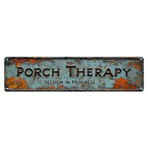 Vintage "Porch Therapy Session In Progress" Decorative Metal Sign - Rustic Rust Effect Wall Plaque 8x12 Inch Decor for Patio, Porch, Backyard, Cabin & Garden - Relaxing Housewarming Gift