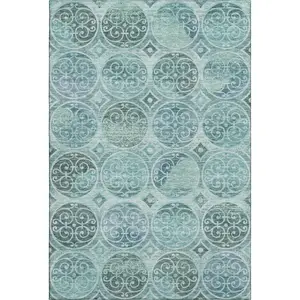 HomeRoots 662277 10x14 ft. Teal & Aqua Medallion Machine-Washable Machine-Made Rectangle Area Rug with UV Protection, Machine-Washable Area Rugs