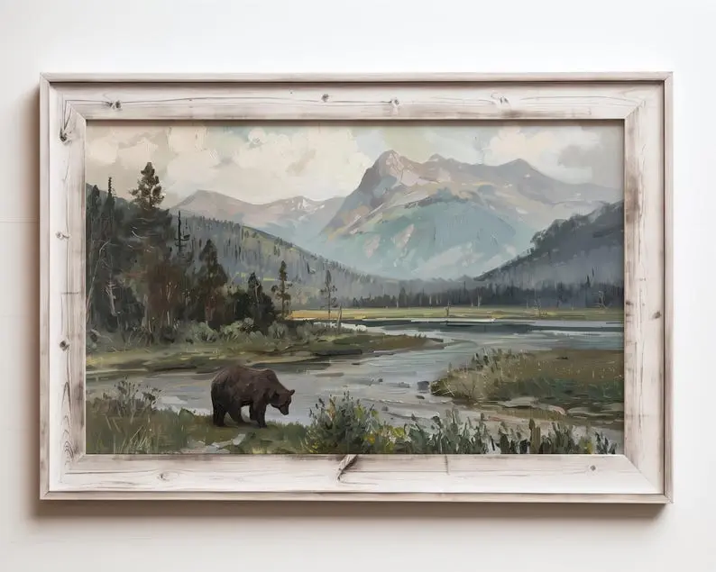 Glacier Grizzly Bear Poster, Brown Bear Wall Art, Rustic Cabin Decor, Mountain Wildlife Print, National Park Inspired Artwork