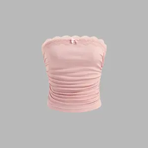 Cider [5 colors, size 2-26] Solid Ruched Tube Crop Top