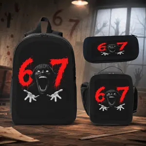 67 Six Seven Horror Scream Printed Backpack 3-Piece Set Includes Lunch Bag and Pen Case School Backpack for Teens, Travel Essentials, Back to School Gift Graduation Gift Horror Fan Backpack Set Bookbag for Students