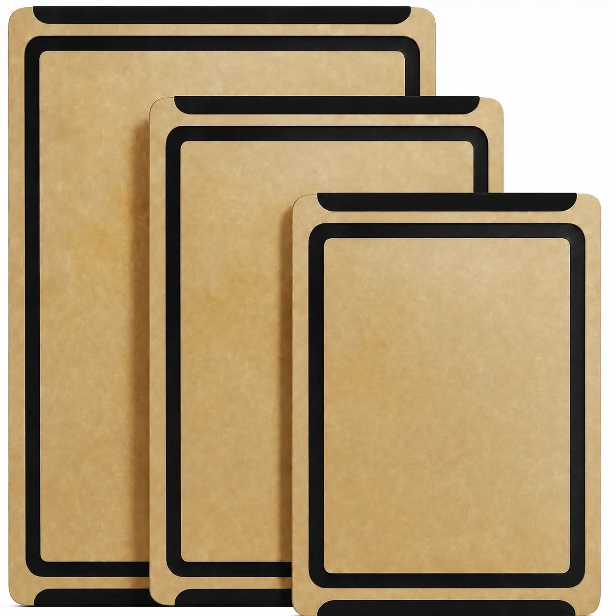 Earth’s Dreams 3-Piece Wooden Fiber Kitchen Chopping Board Set - Non-Toxic, Dishwasher Safe, Heavy-Duty 14-in Rectangle Boards with Handles for Meat, Fruit, Meal Prep