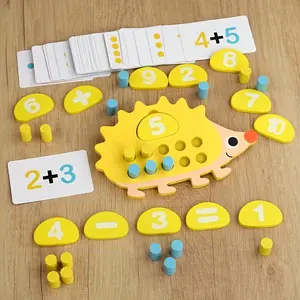 Wooden Hedgehog Ten-Grid Math Training Toy, a Tool for Recognizing Numbers 1-10 And Practicing Addition And Subtraction, Made from And Safe Wood, Designed to Develop Logical Thinking And Number Sense, Perfect for Parent- Interactive Learning
