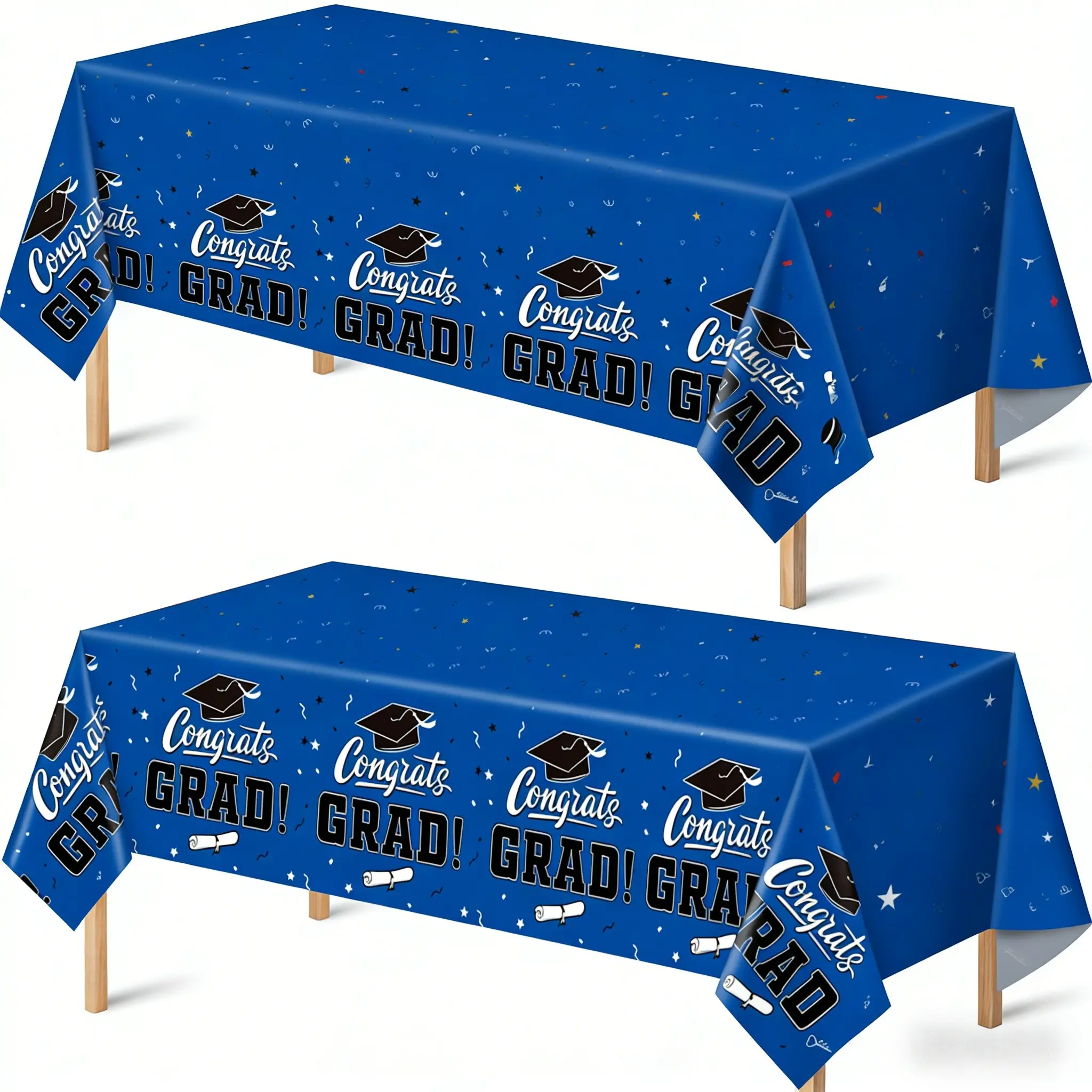 2PCS Graduation Decorations 2026 Disposable Plastic Blue Water Proof Tablecloth，Graduation Party Decorations， Class of 2026 Decorations Party Favors，Supplies Banner，Party Props，Party Accessories