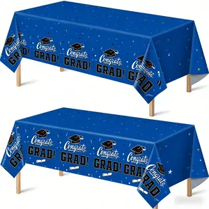 2PCS Graduation Decorations 2026 Disposable Plastic Blue Tablecloth，Graduation Party Decorations， Class of 2026 Decorations Party Favors，Supplies Banner
