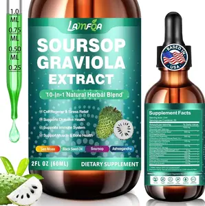 Soursop Bitters Liquid 10-in-1 with Ashwagandha, Black Seed Oil & Turmeric, Gotu Kola for Immune Support, Gut Health, Cell Regeneration & Antioxidant, Vegan, Non-GMO, Sugar-Free, 2 Fl Oz