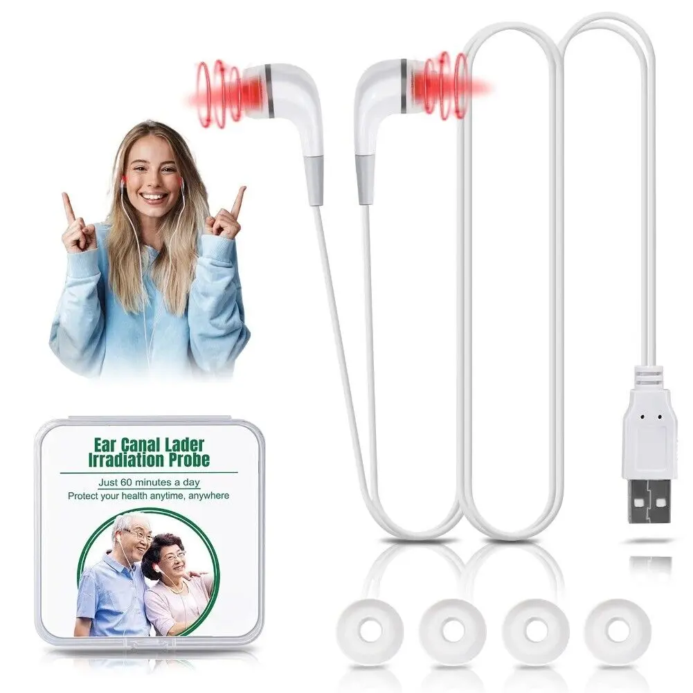 650NM USB Rechargeable Red Light Ear Therapy for Tinnitus & Circulation (White) Daily Silicone