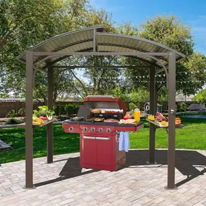 Domi 8x5FT Hardtop Grill Gazebo, Outdoor BBQ Gazebo with 2 Side Shelves and Bottle Opener, Outdoor Grill Canopy with Galvanized Steel Double Roof for Patio Lawn Backyard Deck