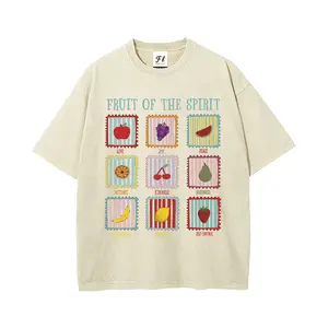Retro Washed 'Fruit of the Spirit' Christian T-Shirt | Colorful Fruit Stamp Faith-Based Oversized Tee Vintage Christian Gift Top