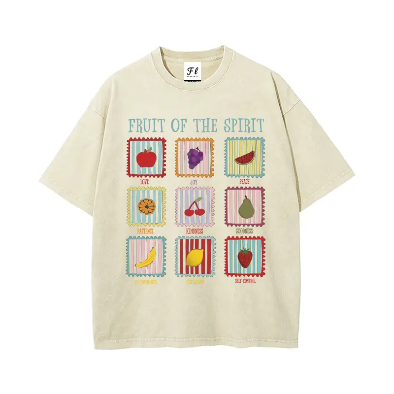 Unisex 'Fruit of the Spirit' Christian Graphic Tee, Retro Washed 100% Cotton T-Shirt, Soft Shortsleeve Streetwear Top, Silky, Garment, Elegant, Fabric, Loose, Fit, Classic, Oversized, Round Neck, Casual, Joggers, Day, Menswear