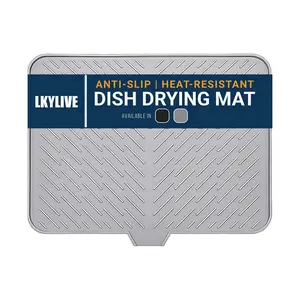 LKYLIVE Large Size Silicone Dish Drying Mat with Built-in Drain Lip, Suitable for Kitchen Countertops, Dining Tables, Pet Feeding, Easy to Clean Drain Mat, Dirt-Resistant, Oil-Resistant and High Temperature and Waterproof Tableware Coaster Drying Mat