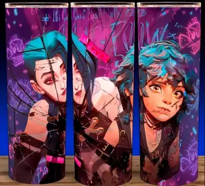 Jinx and Isha Arcane League of Legends Anime  Cup Mug Tumbler 20oz with Lid & Straw, Stainless Steel, Lightweight Design for Hydration - Reusable, Stylish