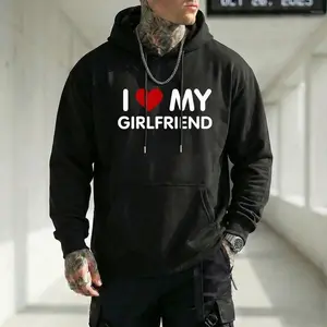 I Love My Girlfriend Hoodie Heart Graphic Sweatshirt Funny Valentine's Day Pullover Couples Matching Top Navy Blue Long Sleeve Casual Boyfriend Apparel Fall Fashion