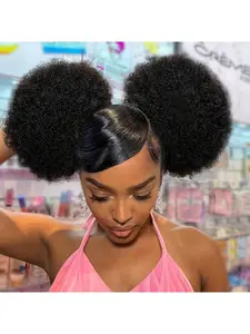 2-Piece African Puff Drawstring Ponytail Hair Pack, Spiral Curl Short Synthetic Wig Pieces, Women's Short African Puff Ponytail Hairstyle