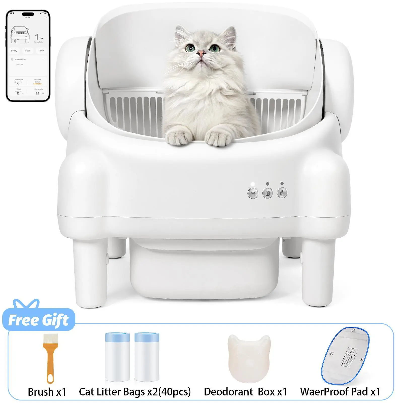 TAYACICY Automatic Cat Litter Box for Cats, Open-Top Self-Cleaning Litter Box with App Remote Control, 16.5" Wide Entry, Double-Layer Detect Dual Safety Tech, 10.5L Sealed Waste Bin, Cream White