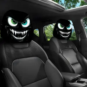 2pcs 11x10.2 inch Monochrome Monster Face Car headrest covers, Car seat decorative, Universal, easy to install, durable, suitable for daily commutes and travel, ideal gifts for car enthusiasts and holiday presents, 1229LYY