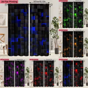 2pcs High-Definition Digital Geometric Lattice Print Curtains, Polyester Material, Semi-Transparent Privacy Protection, Hand Washable, Window Curtain, Home Decoration Curtain