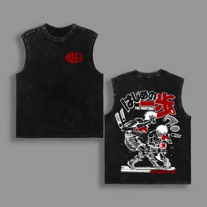 Hajime no Ippo Vintage Washed Oversized T-Shirt, Tank Top, The Fighting Anime Boxing Graphic Tee, Gym Retro Manga Streetwear, Heavyweight Cotton Unisex Shirt, Gift for Anime Fans