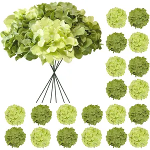 Hydrangea Artificial Flowers, 20 Pcs Green Hydrangea Artificial Flowers Bulk, Faux Hydrangea Flowers for Outdoor, Fake Silk Hydrangea Flowers with Stems for Wedding Decoration Decor