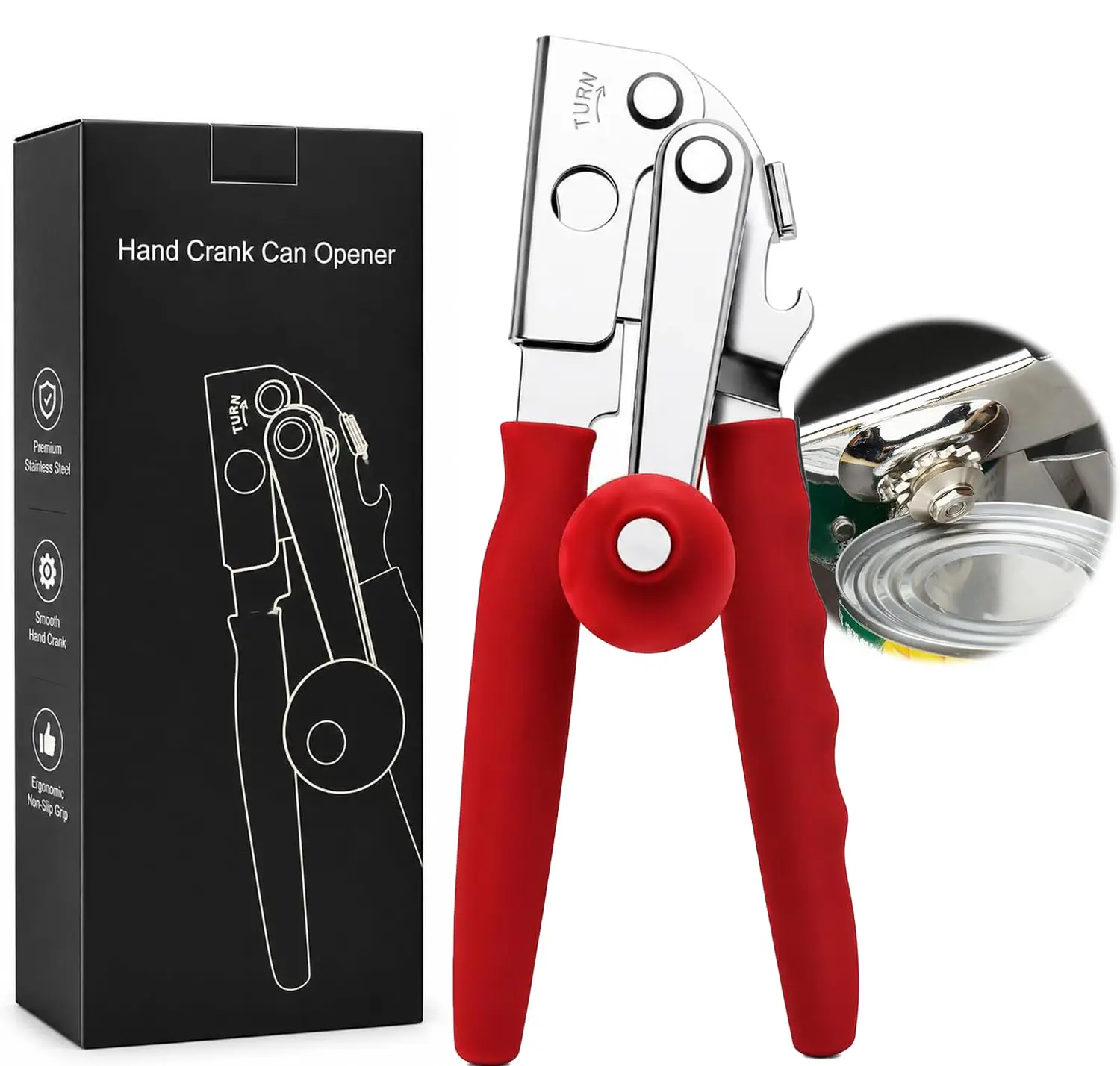 Crank Can Openers Manual,Heavy Duty Commercial Can Opener with Rubber-coated Long Handles,home essentials