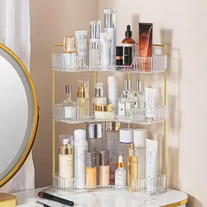 Corner Bathroom Counter Organizer Bathroom Countertop Shelf Makeup Organizer for Vanity Perfume Tray for Corner Storage 2 Tiers, White