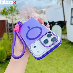 Gradient Laser Magnetic Lanyard Magsafe Case for iPhone 17 Pro Max 17Air 16e 15 14 Plus 13 12 11 Pro Acrylic Clear Phone Cover