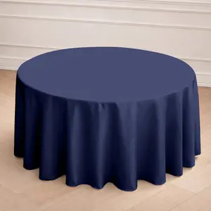 Polyester 120" Round Tablecloth Navy Blue - Seamless Wrinkle-Resistant Table Cover