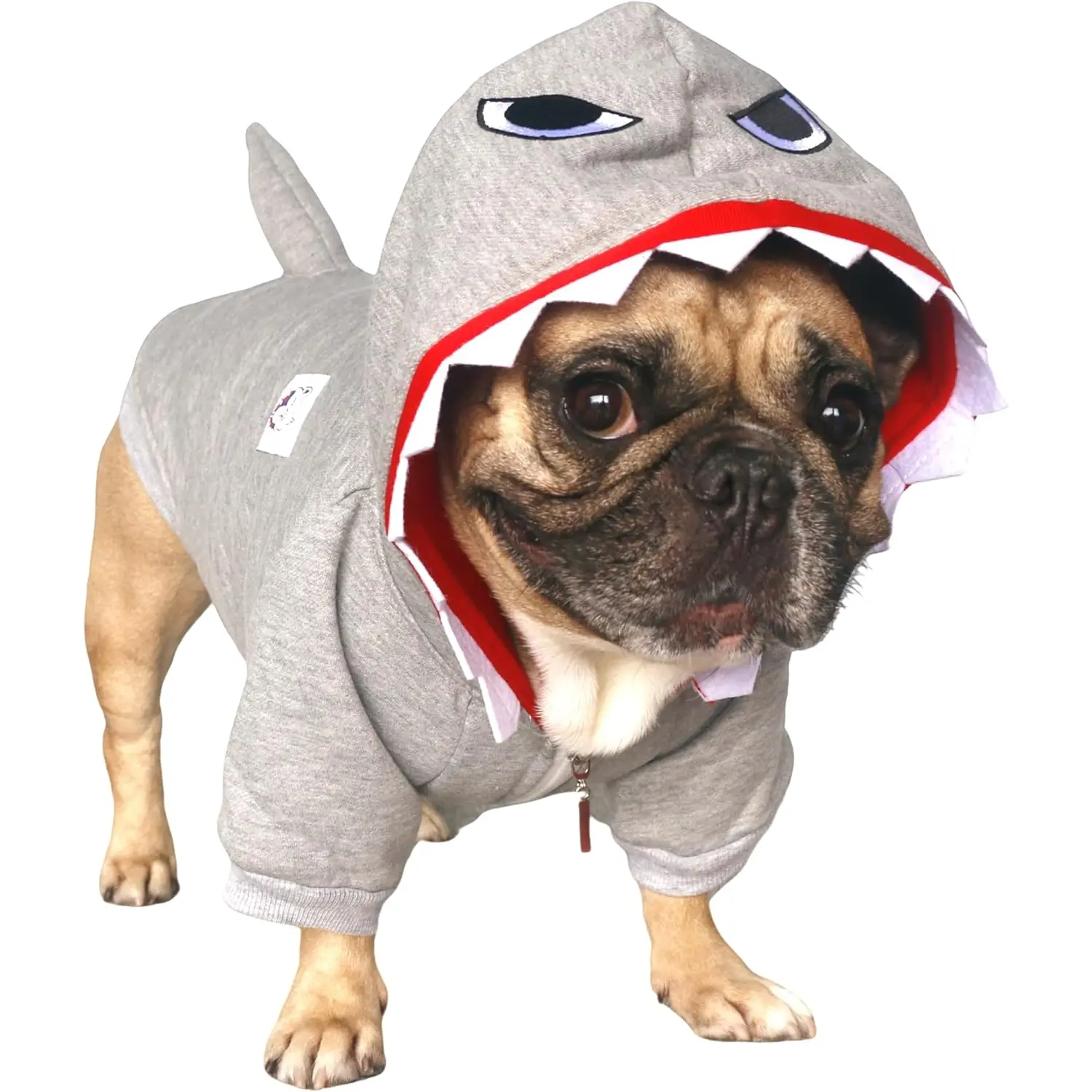 Ichoue I Am a French Bulldog Shark Dog Costumes Clothes Sweater Cute Funny for Small Dogs Cold Weather Winter Coats Hoodies Frenchie English Pug Pitbull Corgi Puppy - Grey/Medium iChoue
