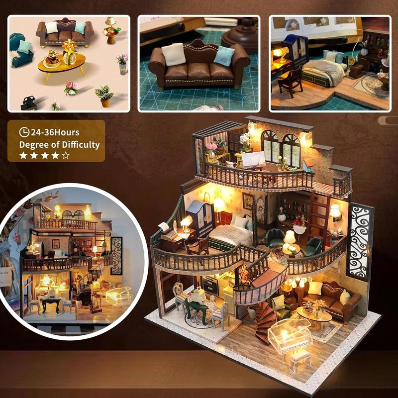 DIY Miniature House Kit, Tiny Home Kit with LED Light, Mini House Build Craft Kits for Adults and Teens, Home Decor Creative Gift for Family/Friends (Dream Building Pavilion)