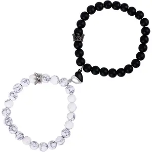 2pcs Couple Bracelets, Magnetic Love Heart Bracelet Mutual Attraction Matching Bracelets Small Crown Relationship Bracelets Couple Gifts for Women Men