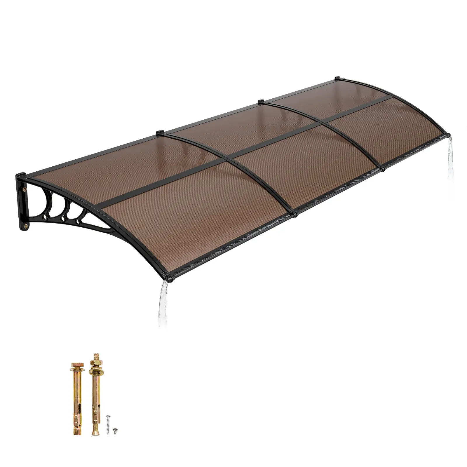 VEVOR  Awnings for Door Entrance, 38 x 117 in, Exterior Front Door Window Awnings with Drainage & ABS Bracket, Rain Snow Sun Protection, Overhang Polycarbonate Door Canopy for Porch Patio, Brown, Drainage Sink