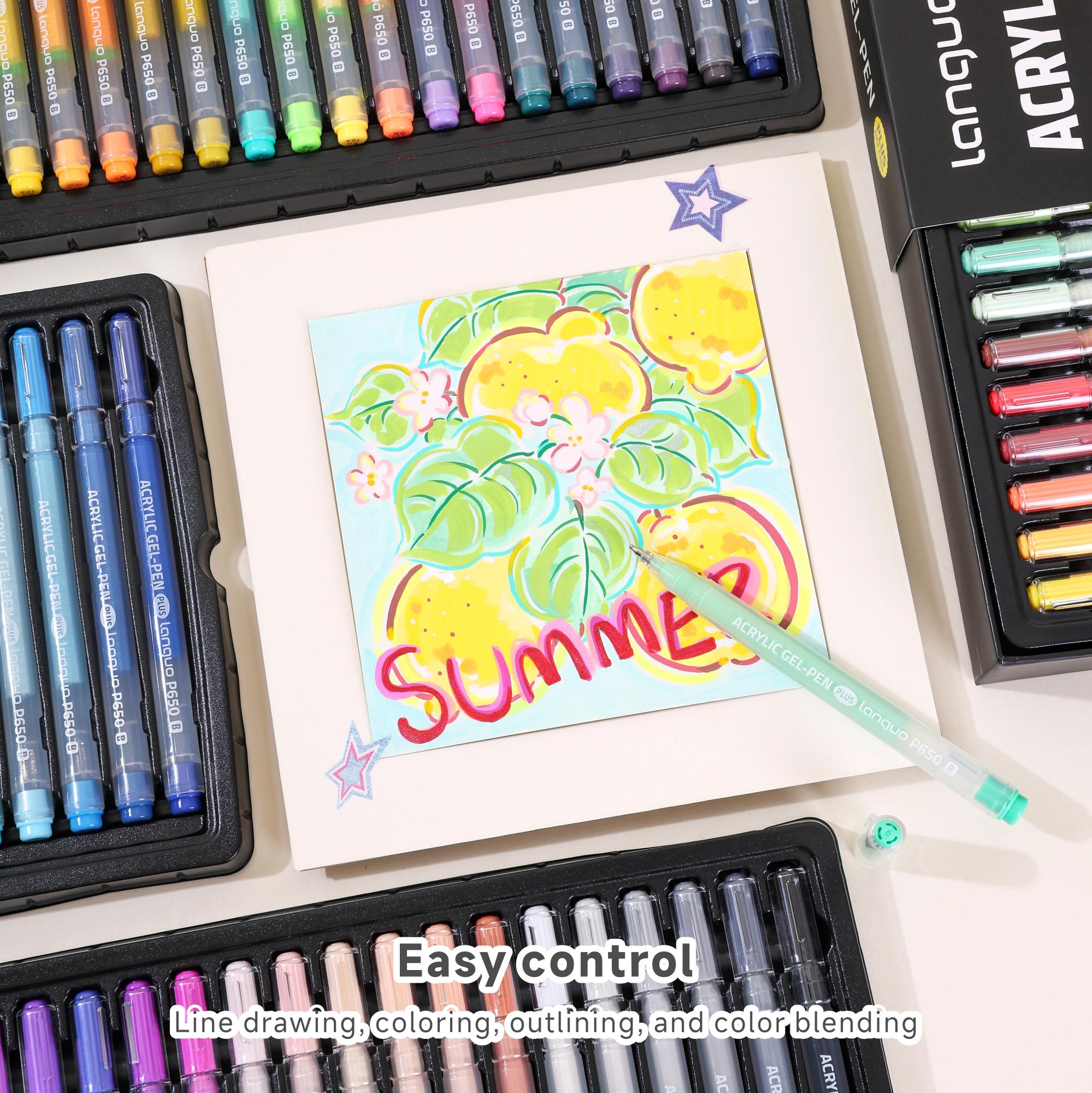 Languo 90-Color Acrylic Painting Gel-Pen Plus Set, art_set Smooth 1.0mm Bold Tip Paint Pens with 2.2g Extra Large Ink Capacity, Aesthetic No-Bleed Coloring Retractable Gel Pen pen set relaxation tool get gift school artist colored