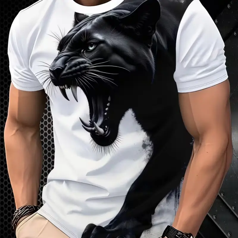 Men's Graphic Short Sleeve Fitted Tee, Casual Streetwear, Casual Fashion Clothing, Trendy Cool Design, Essential Fashion Top for All Seasons